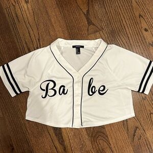 cropped button down baseball tee